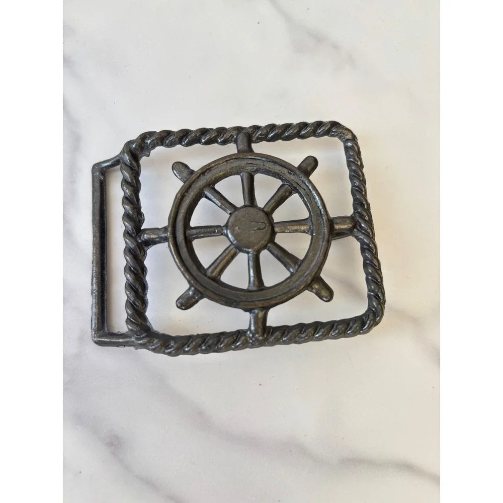 Vintage Nautical Ship Wheel‎ Belt Buckle Rope Border Maritime Helm